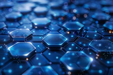 Fototapeta premium Macro blue hexagons lights cluster