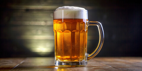 A mug of foamy beer on the table