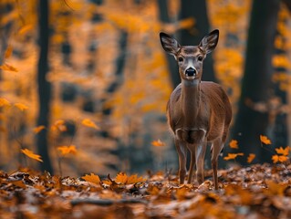 Graceful Deer Amid Vibrant Autumn Foliage in Serene Forest Landscape