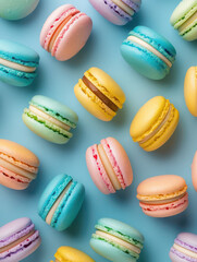 Colorful sweet macaron dessert. Top view 