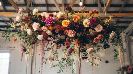 Floral Arrangement Hanging From Ceiling.