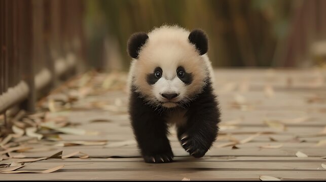 A baby panda walk forword