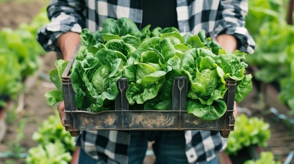 Person Holding Crate Full of Lettuce.
