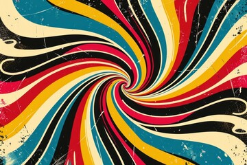 Vintage grunge background with colorful swirls and retro illustration for artistic concepts and designs