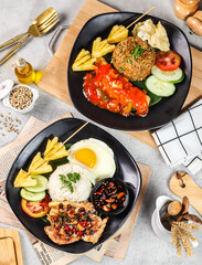 several photos of fried rice with various flavors