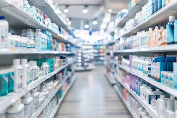 Blurry store shelves background in a retail store setting for versatile design use