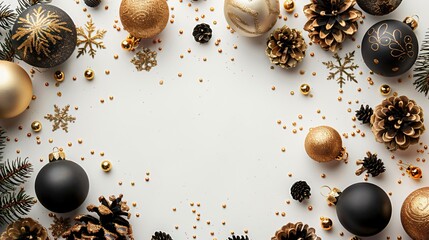 Close-up white table christmas decorations pine cones