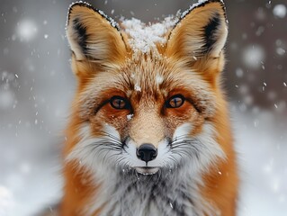 Fototapeta premium Captivating Close up of a Fox with Bright Eyes Against a Snowy Background
