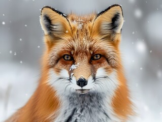 Fototapeta premium Captivating Fox in Snowy Winter Wilderness Intelligent Animal Portrait