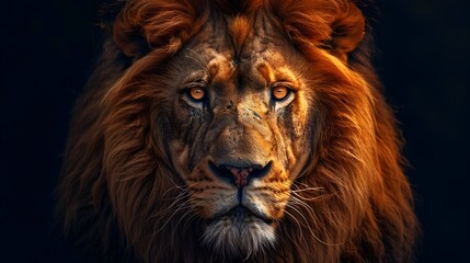 Majestic Lion with Golden Mane in Dramatic Sunlit Wildlife Portrait