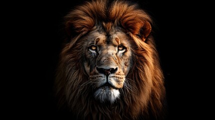 Fototapeta premium Majestic Lion Staring Directly at with Golden Illuminated Mane in Wildlife Portrait