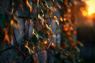 Golden Hour Ivy on a Stone Wall - Powered by Adobe