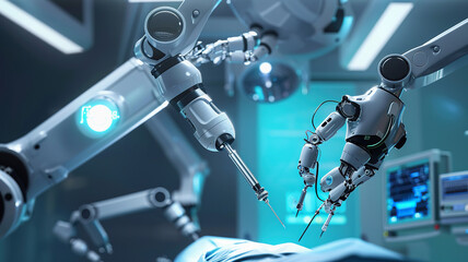 Fototapeta premium Robotic arms in action inside a modern medical facility