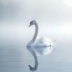 Obraz premium Serene Swan Gliding on Tranquil Lake with Graceful Neck Curve