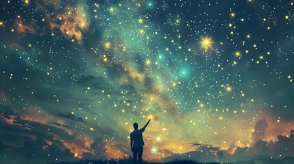 Naklejka premium Reaching for the Stars A Cosmic Vision of Business Goals and