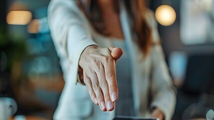 Obraz premium bussines woman invite you to shake hands suitable for business and partnership concepts job seeker hiring