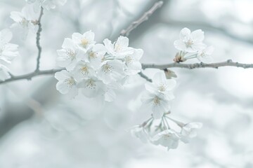Obraz premium Close-Up of White Cherry Blossoms on Branch