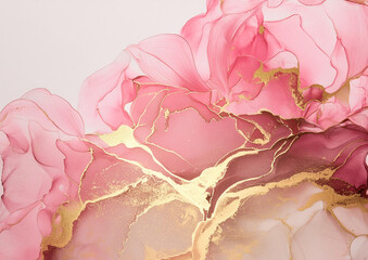 ピンクとゴールドのアルコールインクアート背景