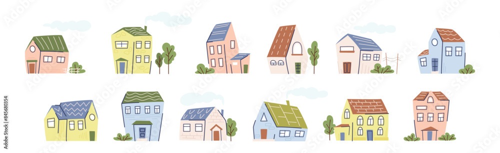 Canvas Prints various small house with green tree vector set