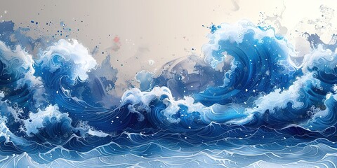 an abstract painting template in chinese brush stroke style with a japanese wave pattern illustration of an ocean sea in a vintage style with a japanese wave pattern modern