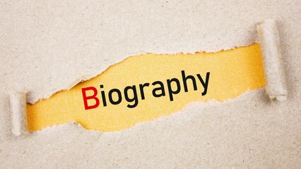 BIOGRAPHY text, inscription, the animation.