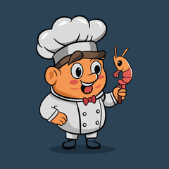 Cute mascot Chef Shrimp character Vector Icon Illustration
