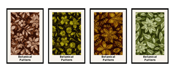 Set of 4 botanical illustrations for printing on wall decorations, covers, leaflets