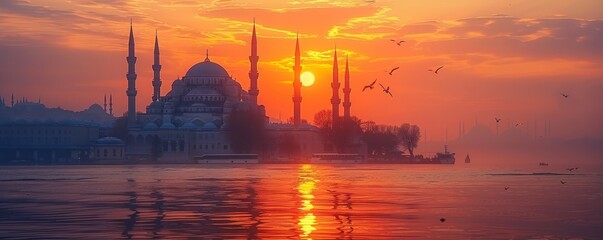Naklejka premium Sunrise over The Blue Mosque, Istanbul, Turkey