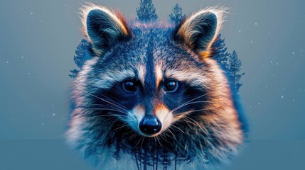 Obraz premium A striking digital art of a raccoon with a whimsical forest background, blending wildlife and fantasy in a captivating visual.