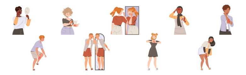 People Characters Suffering from Neurodermatitis Itching, Excessive Rubbing and Scratching Skin Vector Set