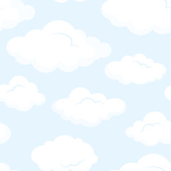 Delicate cartoon seamless pattern of clouds on a blue background