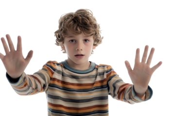 Boy Emphasizing Hand Gesture Isolated on a transparent background