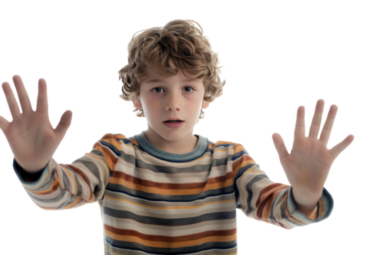 Boy Emphasizing Hand Gesture Isolated on a transparent background