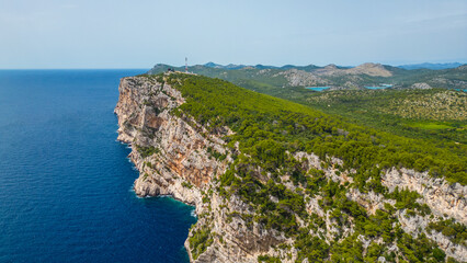 The nature park Telašćica(Telascica) on the island of Dugi Otok, Croatia, is home to some of the most spectacular seascapes, featuring dramatic cliffs towering above the azure sea captured by drone