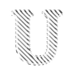 White symbol with silver diagonal ultra thin straps. letter u