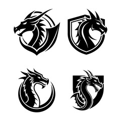 set of dragon logo vector	