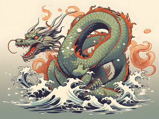 Obraz premium vintage style illustrated dragon, dragon illustration vintage style