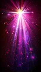 Ethereal pink light burst  abstract radiant rays on dark pink with lavender and golden sparkles