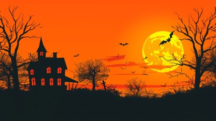 Haunted House in Spooky Forest at Sunset, Generative AI