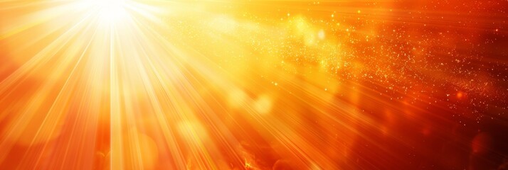 Abstract orange light burst on dark with peach hues and golden sparkles, magical background