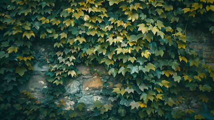 Green Ivy Covering an Old Stone Wall