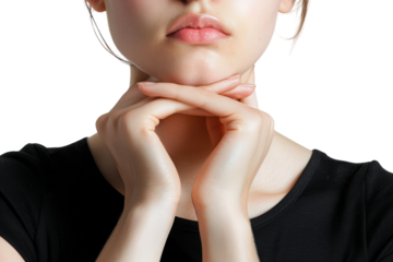 Girl Framing Chin with Hands Isolated on a transparent background