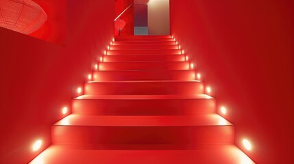 Red Stairs and White Decorative Lights Inside the Residence