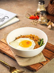 Indonesian chicken soup with noodles, turmeric and ginger (Soto Ayam). Indonesian beef noodles soup (Mie kocok). Seafood Fried Noodles (Mie Goreng - Malay style stir-fried noodles with spicy seafood.