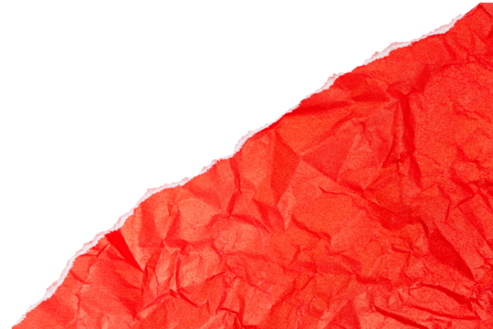Texture of cut red craft crumpled paper. Wrapping paper for packages. Abstract white backgroud, wallpaper, copy space. 