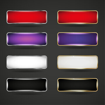 Set of glossy buttons. Red, purple, white, black, red silver and gold frame button