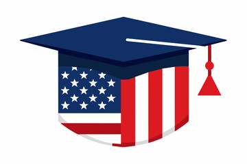 amrican flag graduate cap hat on white backgrund