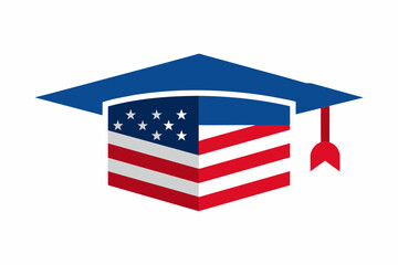 amrican flag graduate cap hat on white backgrund