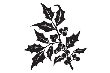 Naklejka premium Flat holly berry vector silhouette illustration. Christmas holly leaves.