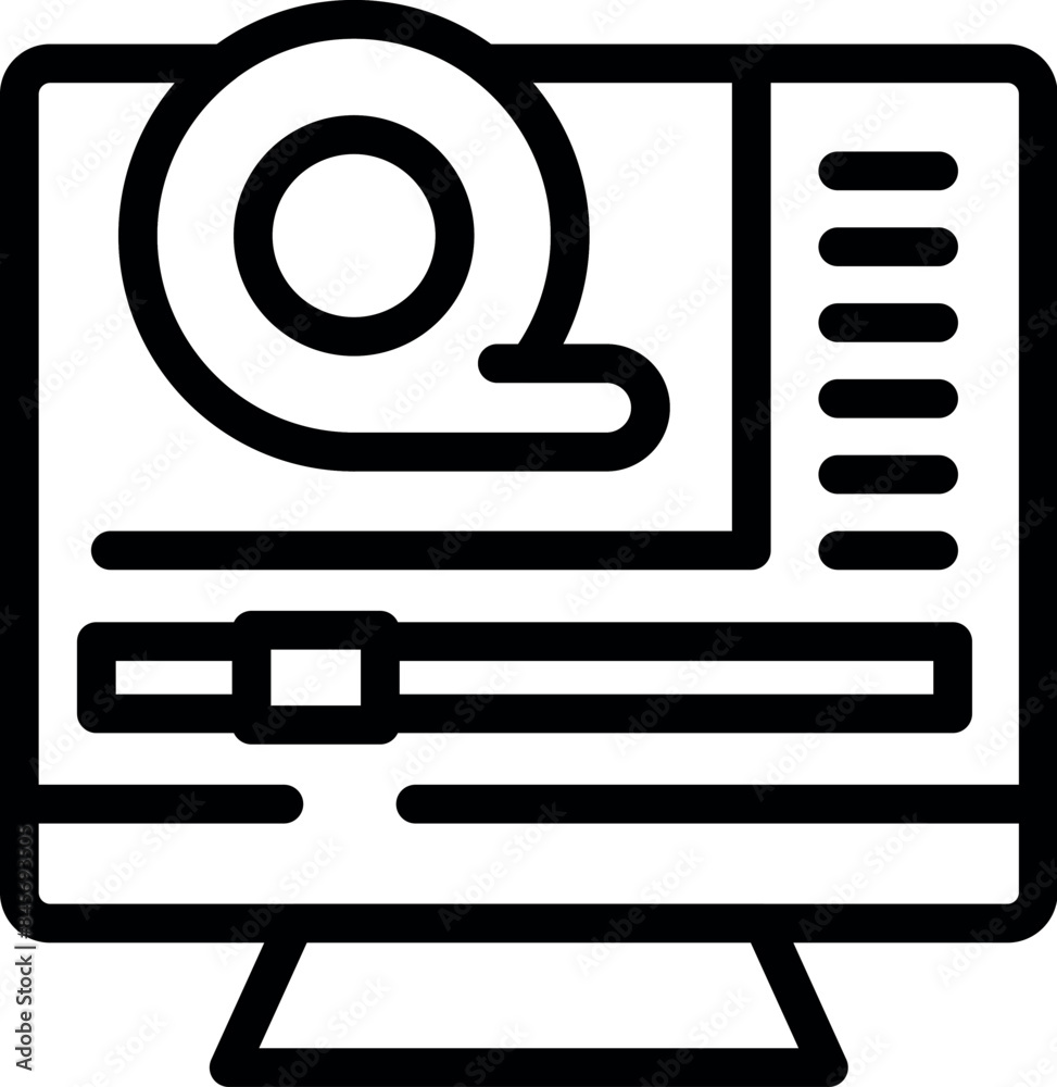 Poster line icon representing video editing software with a measuring tape, symbolizing precision in video 
